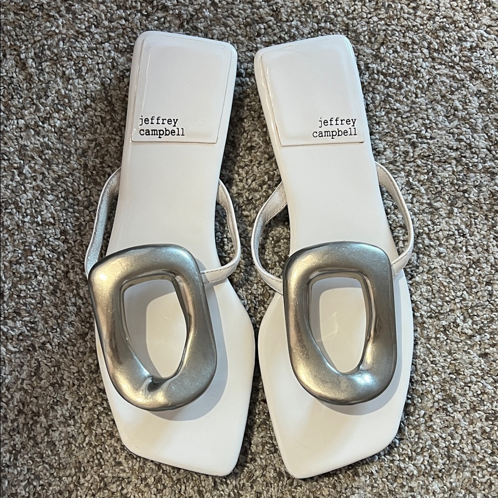 Jeffrey Campbell White and Silver Sandals